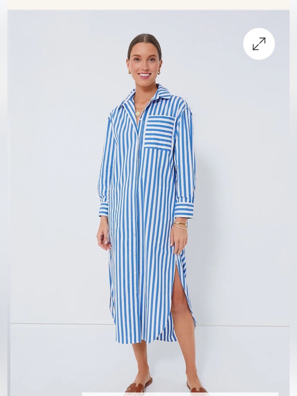 Pomander Place Blue and White Striped Maxi Shirt Dress large